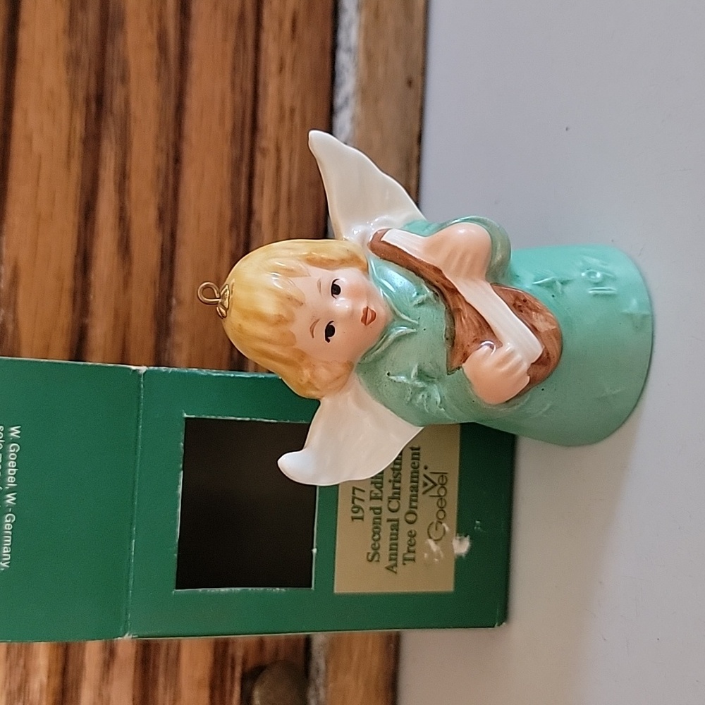 Vintage Goebel Porcelain Christmas Tree Ornament 1977 Angel With Bell